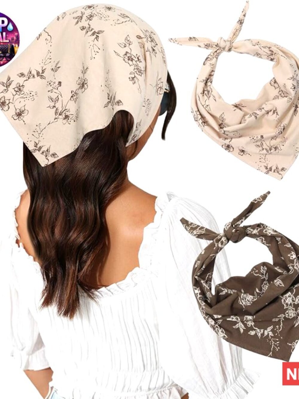 Cotton Floral Hair Scarf - 2PCS Triangle Kerchief Bandanas